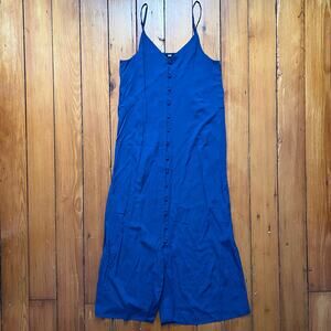 Uniqlo Women's Midi Slip Dress Royal Blue Button Front Spaghetti Strap Small